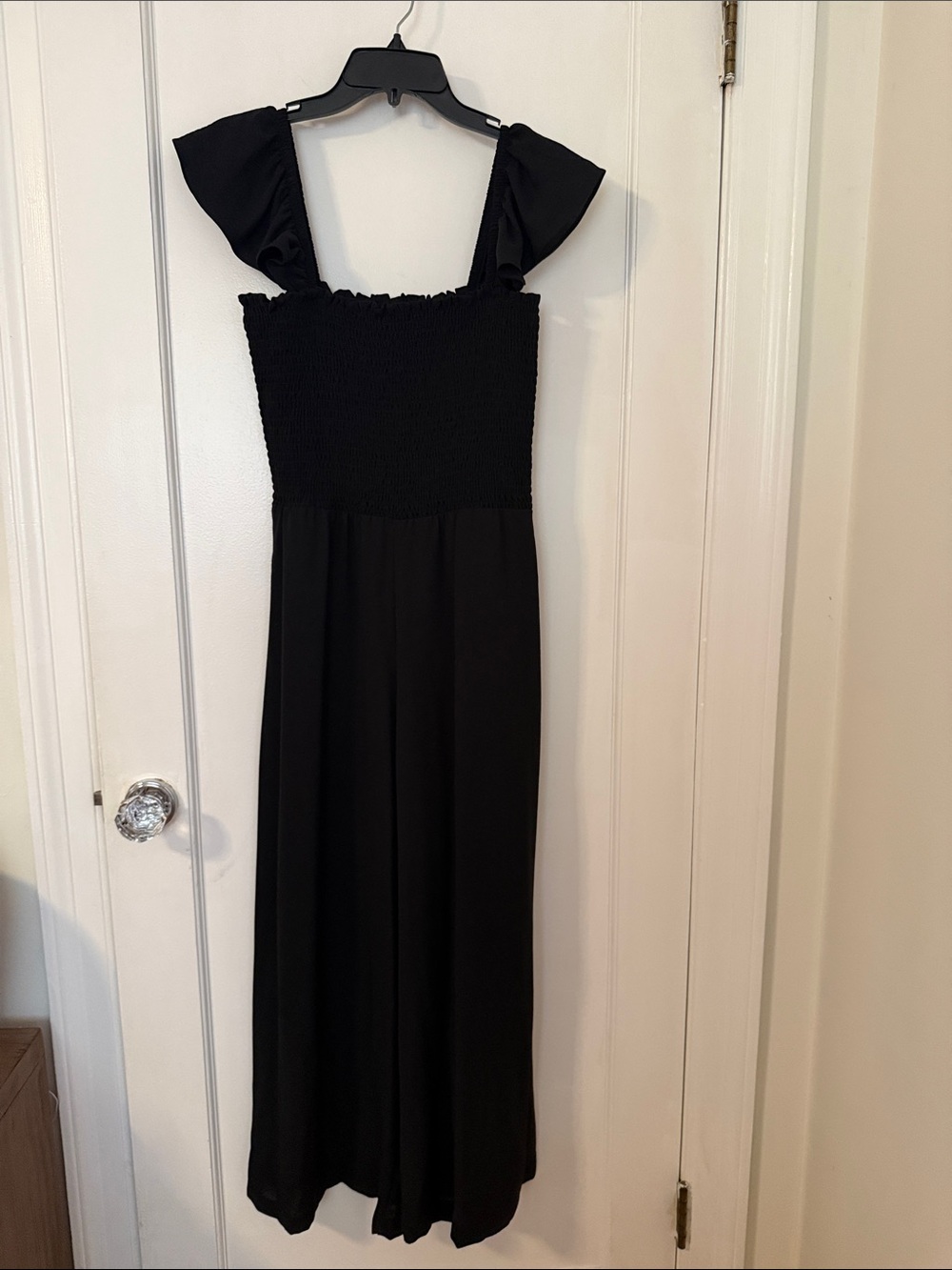 Veronica M Black One-Shoulder Smocked Jumpsuit, Size Small